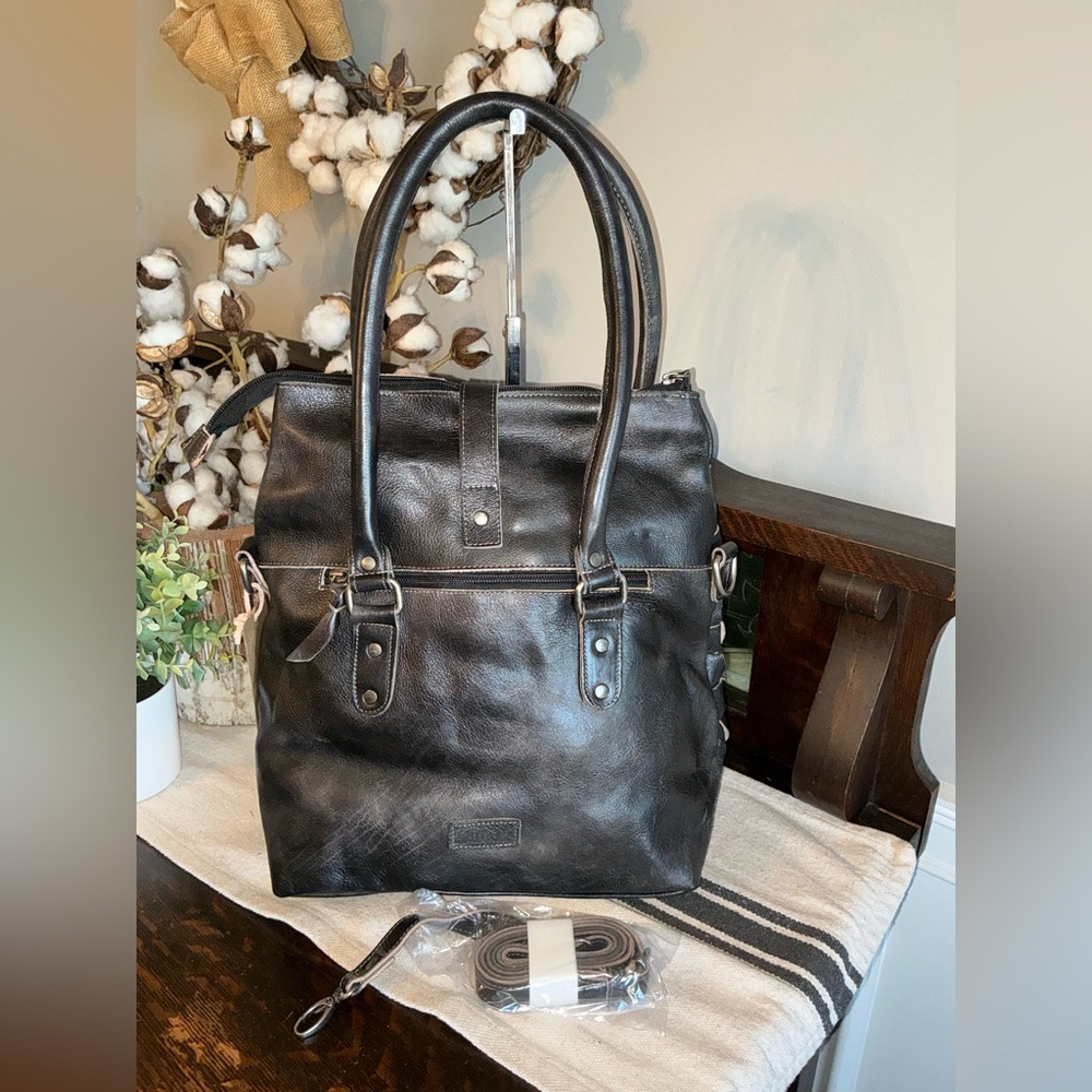 NWT Bed Stu Leather Rachel Shoulder Crossbody Bag Tote Black Rustic Retail $345 - Picture 4 of 14